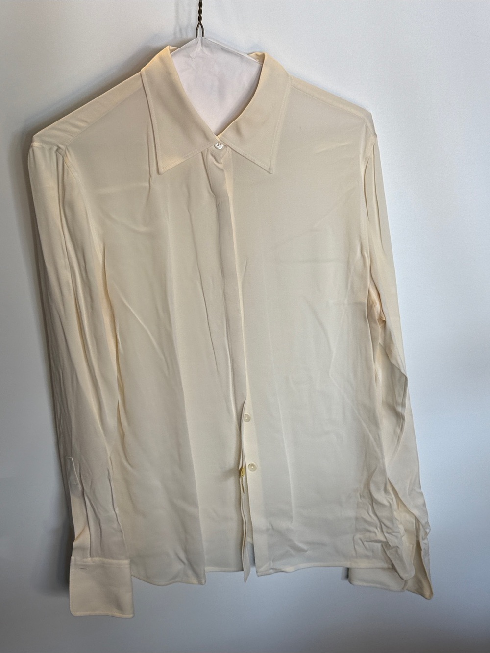 Brooks Brothers Cream Silk stretch Button-Up Shirt Size: 12